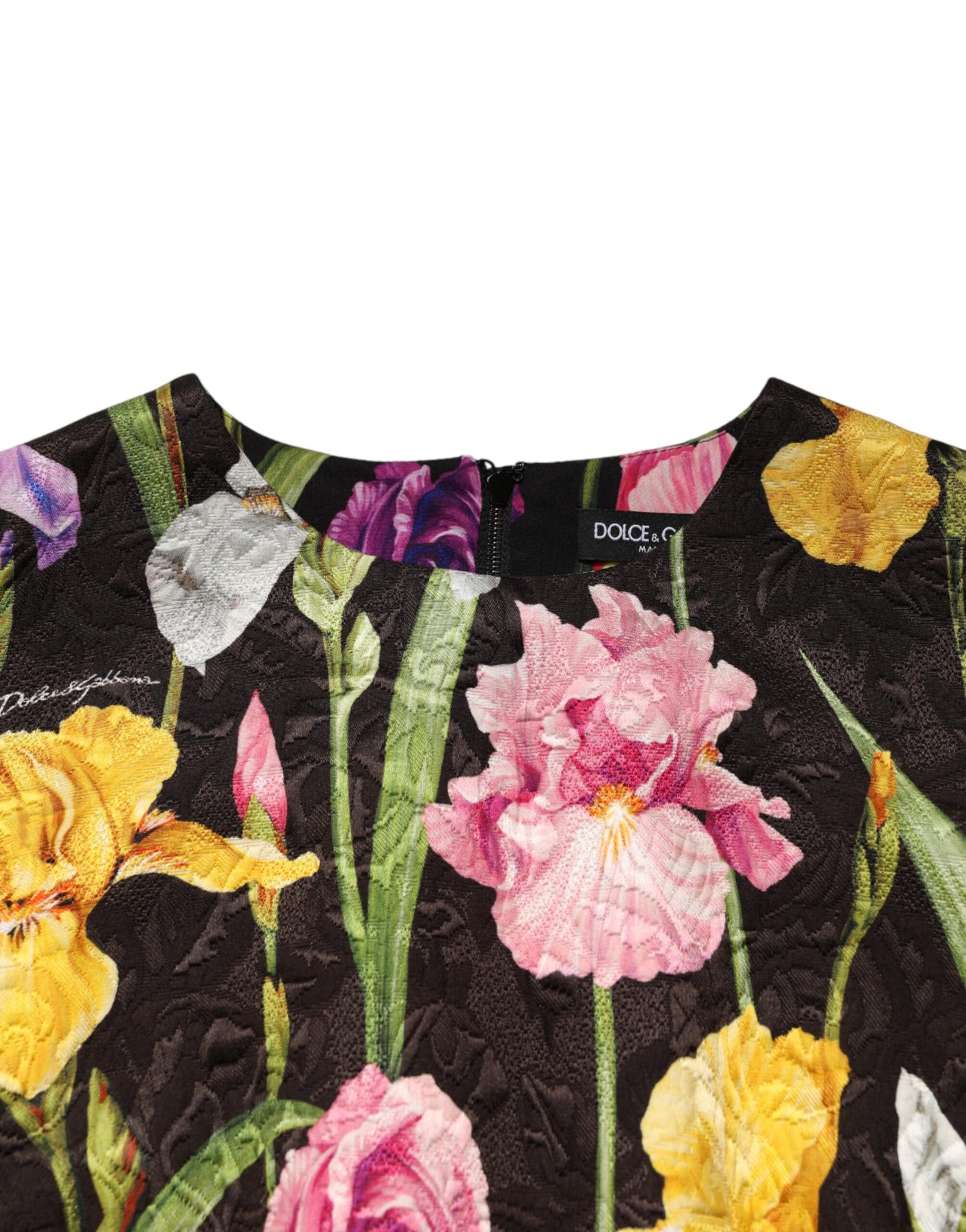 Black Floral Brocade A-line Mini Dress