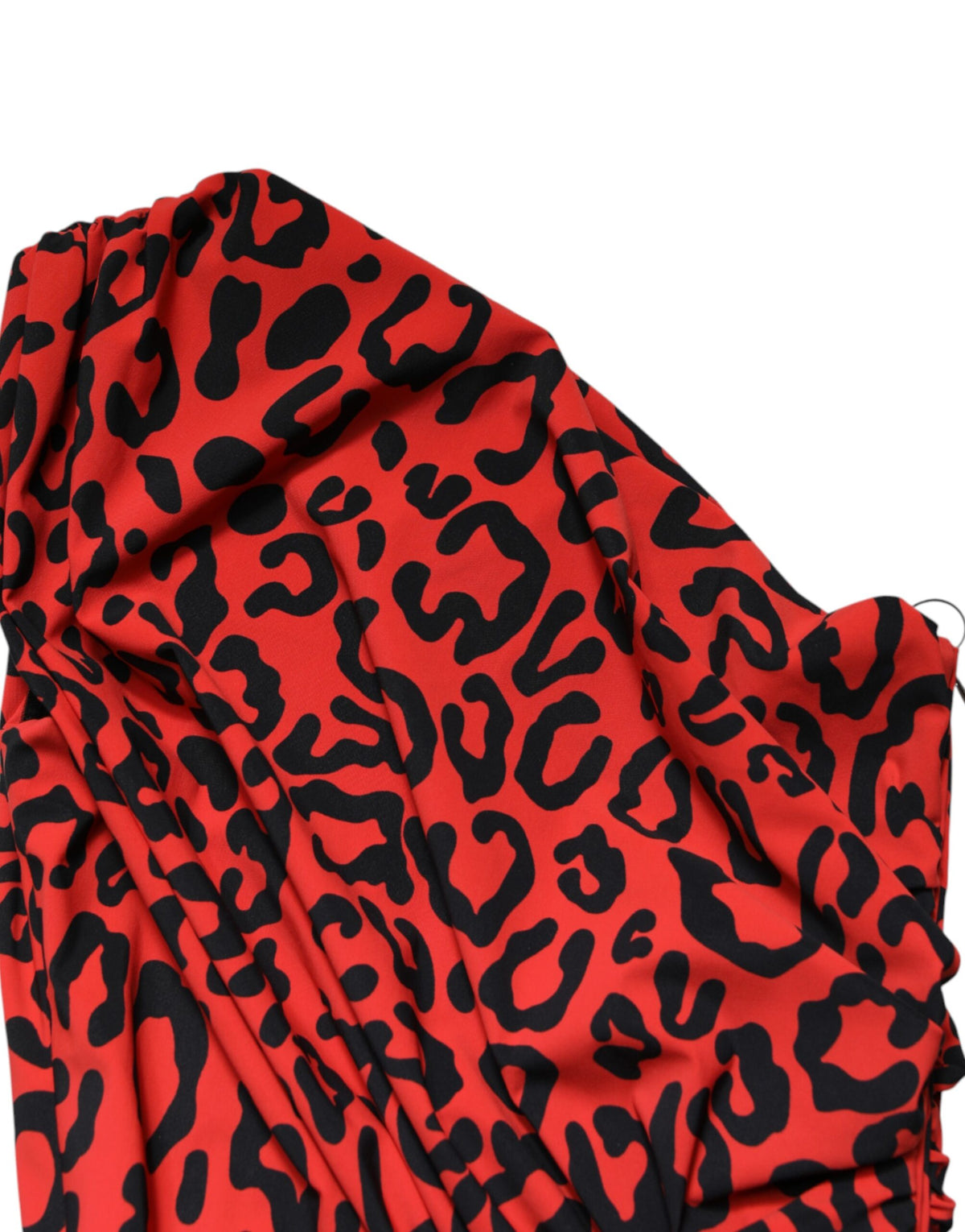 Red Leopard Print Nylon Sheath Midi Dress