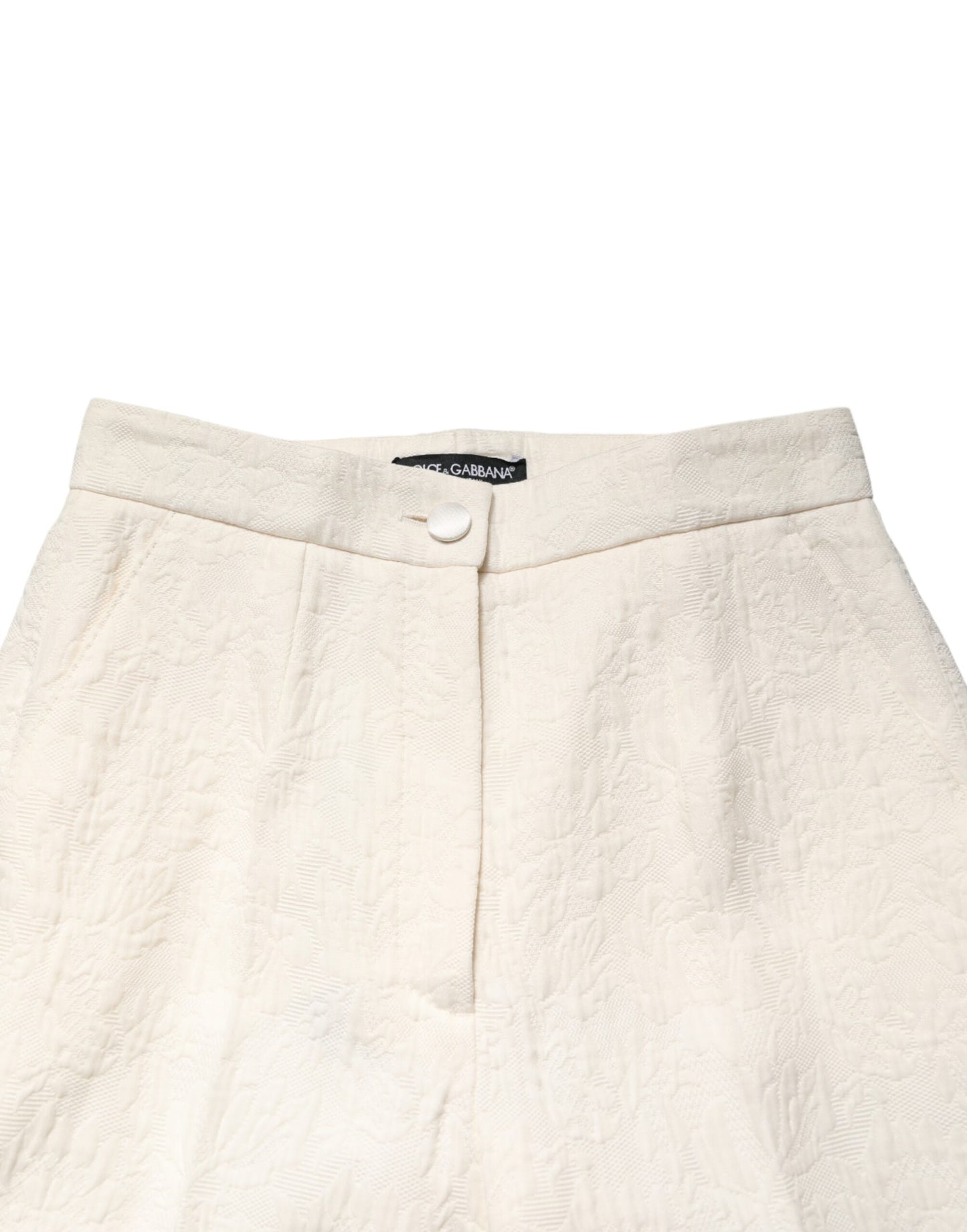 White Cotton Floral Brocade Dress Pants