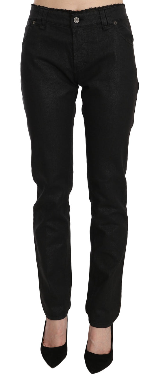 Black Mid Waist Skinny Cotton Casual Denim Jeans