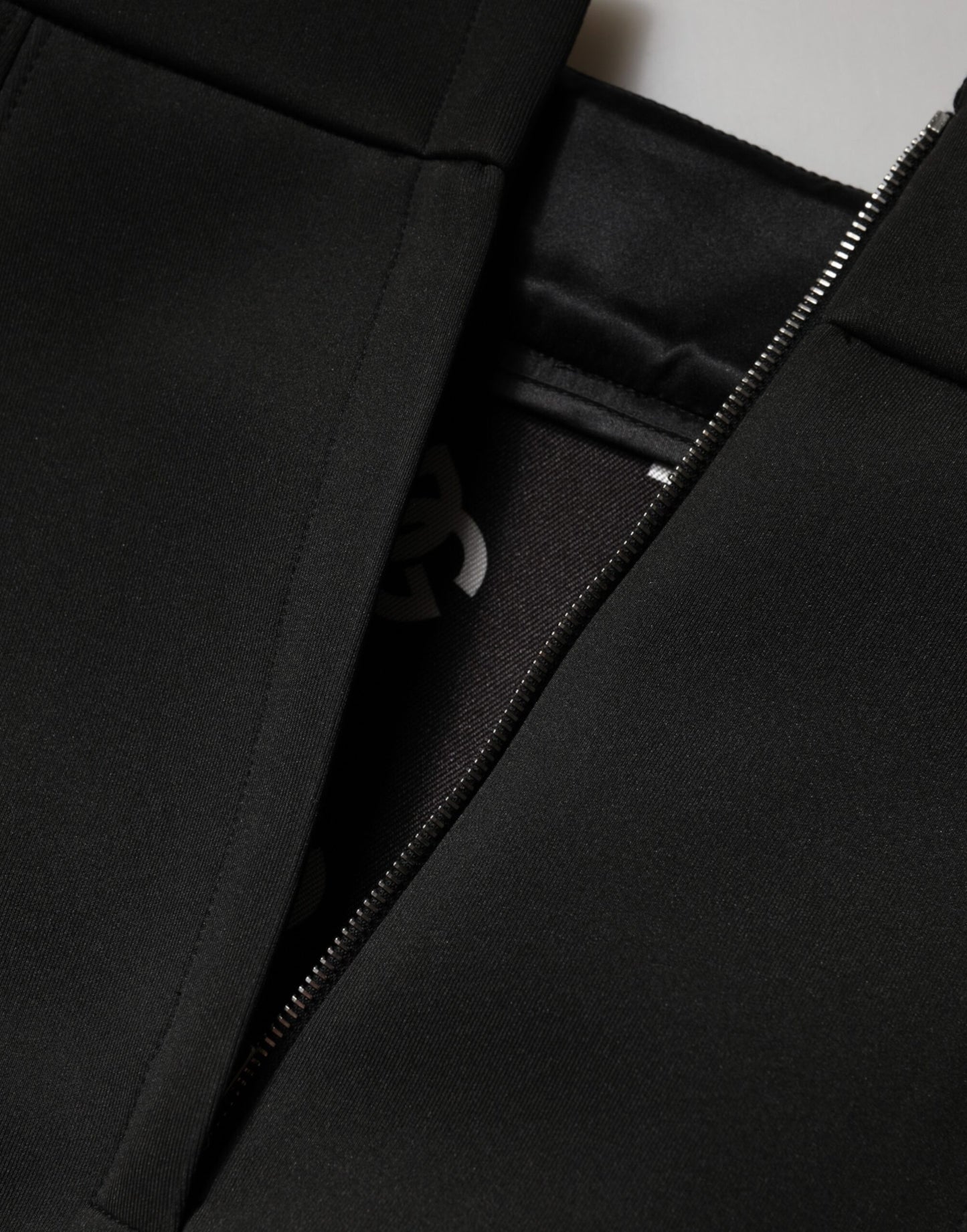 Black Nylon Pencil Cut High Waist Mini Skirt