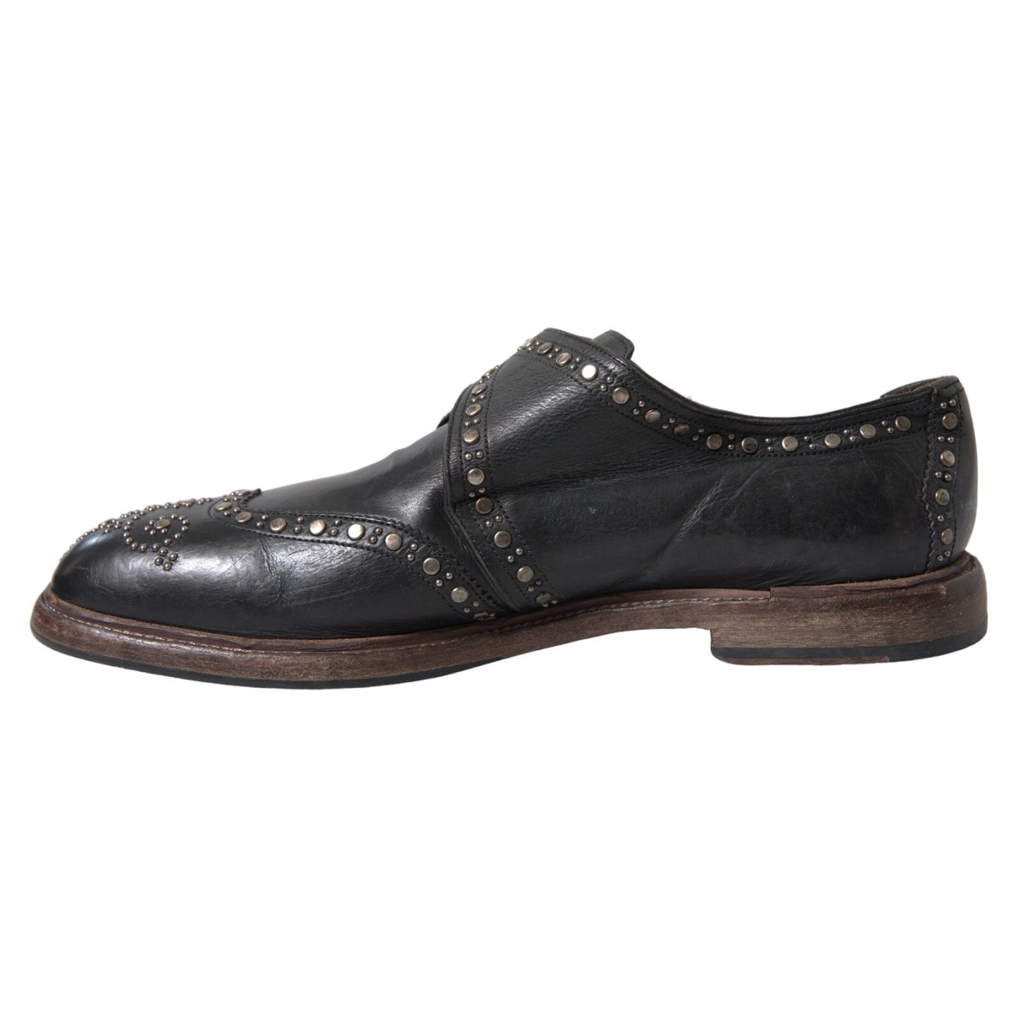 Black Leather Monk Strap Studded Dress Shoes