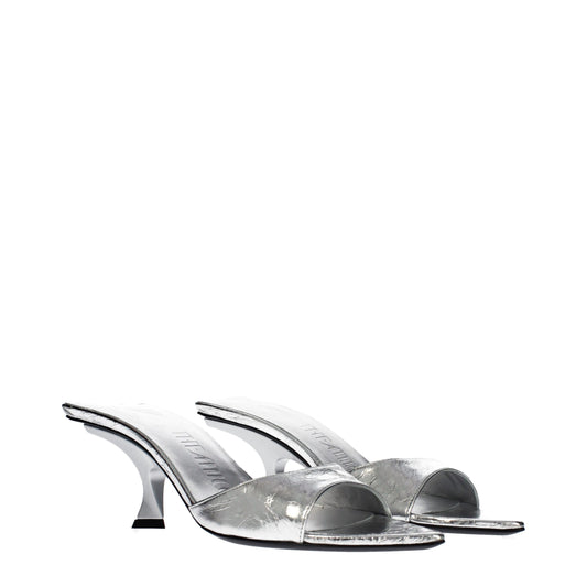 Gray Leather Flat Sandals