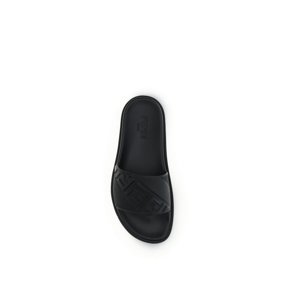 Black Rubber Flat Sandals