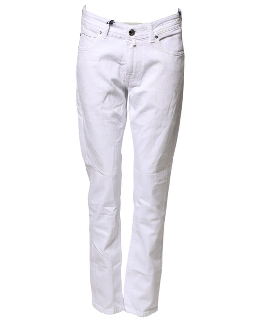 White Cotton Straight Fit Men Denim Trouser Jeans