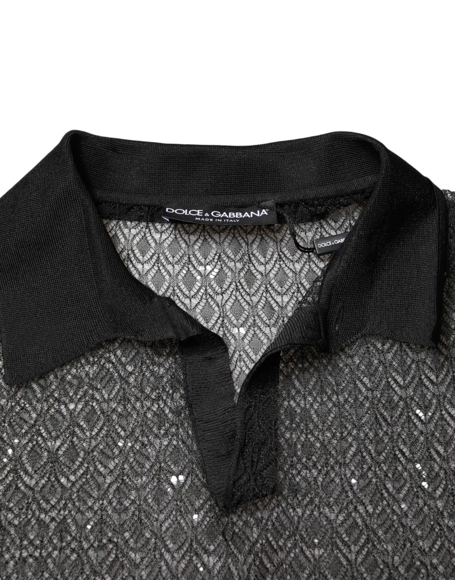 Black Sheer Short Sleeves Casual Polo Top