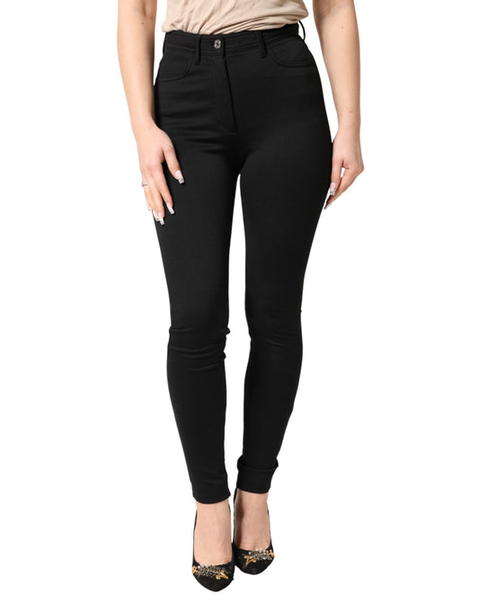 Black Nylon Stretch Skinny High Waist Pants