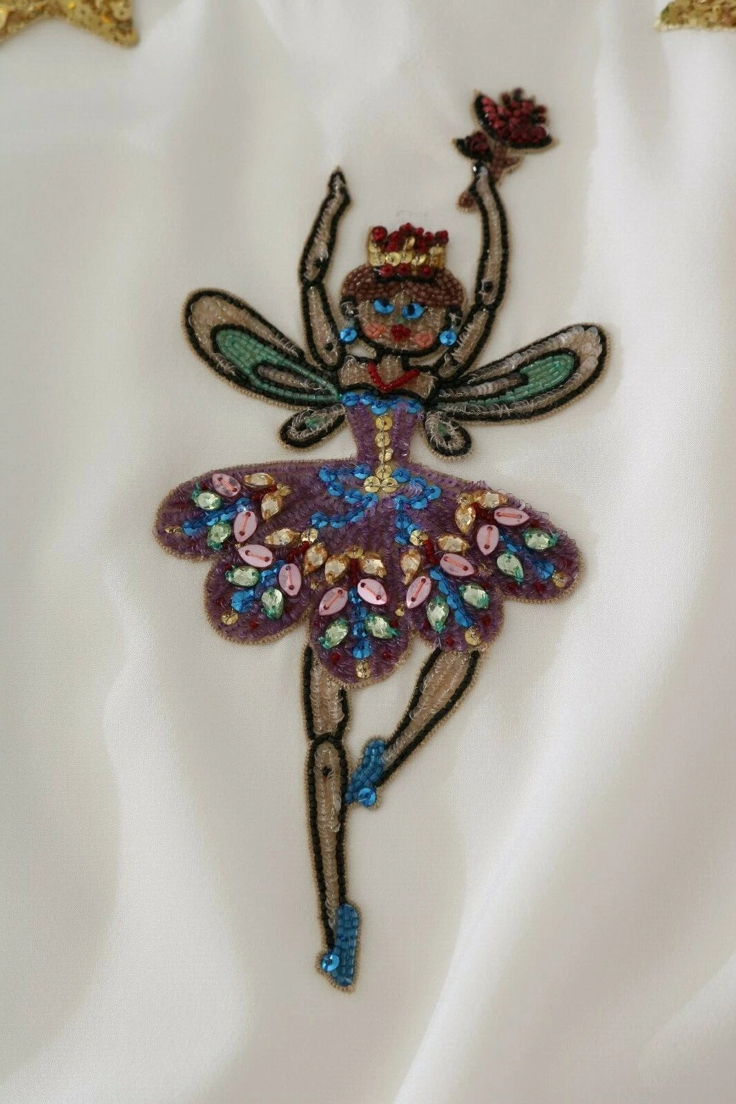 White Embellished Crystal Sequin Fairy Top