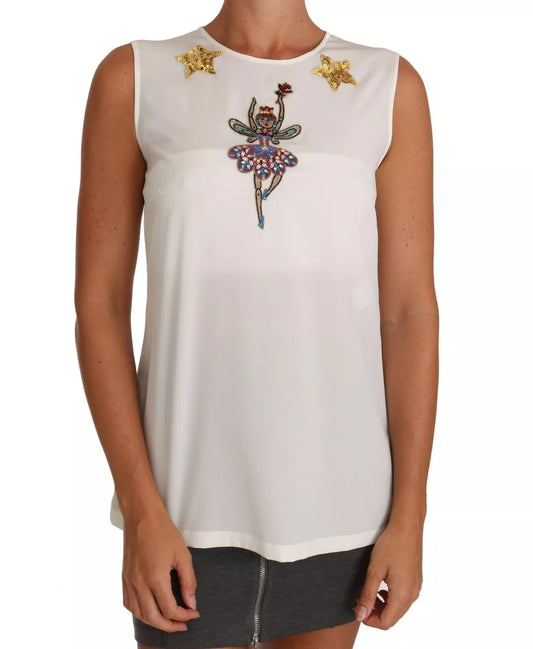 White Embellished Crystal Sequin Fairy Top