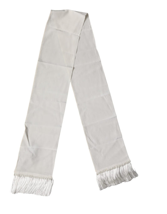 White Silk Fringes Neck Wrap Foulard Scarf