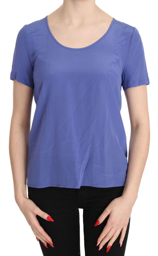 Silk Purple Short Sleeve Casual Top Blouse