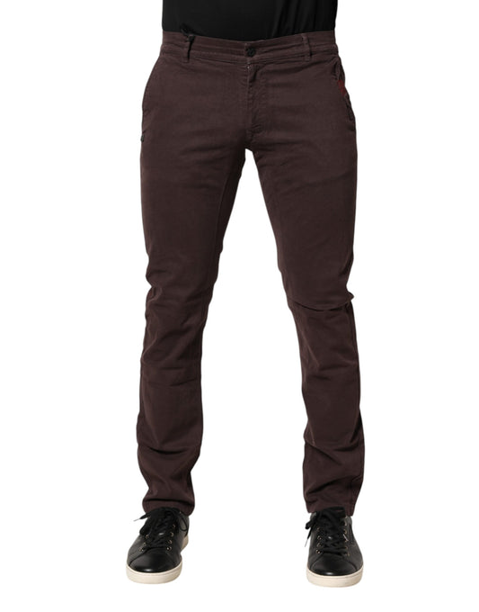 Brown Cotton Mid Waist Skinny Men Denim Jeans
