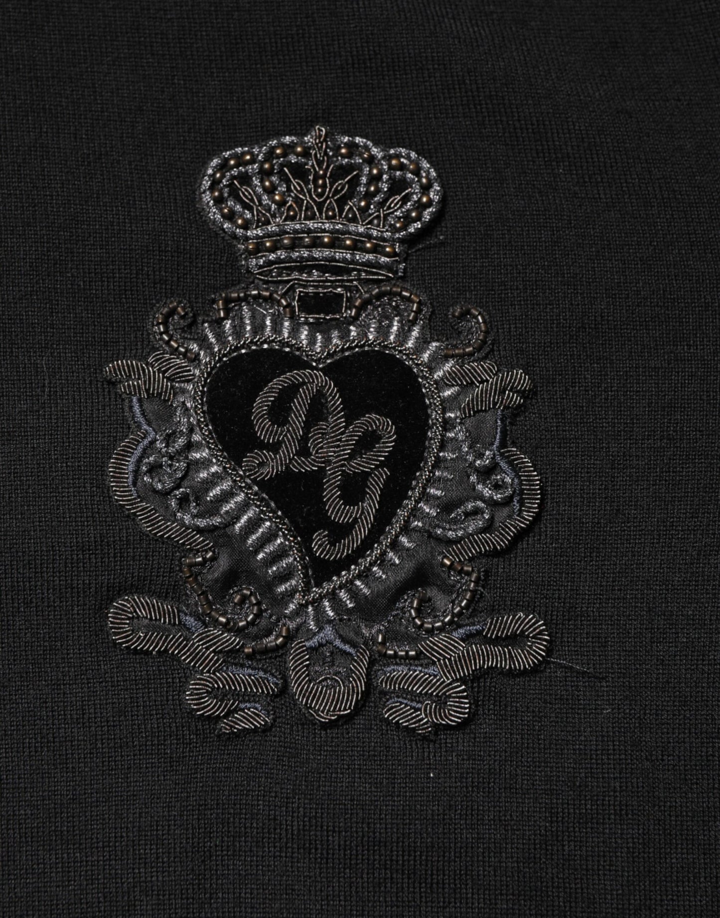 Black Crest Wool Crew Neck Pullover Sweater