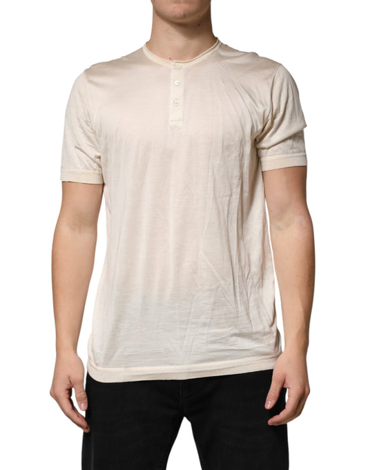 Off White Cotton Blend Men Henley T-shirt