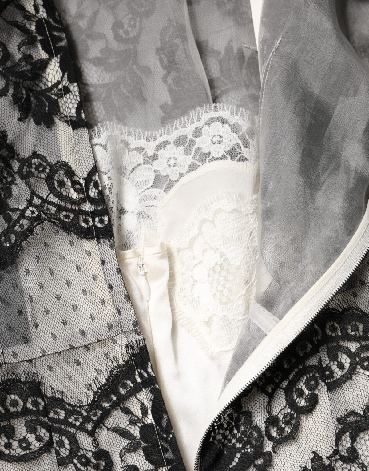 Black White Lace Silk Blend MaxiSheath Dress