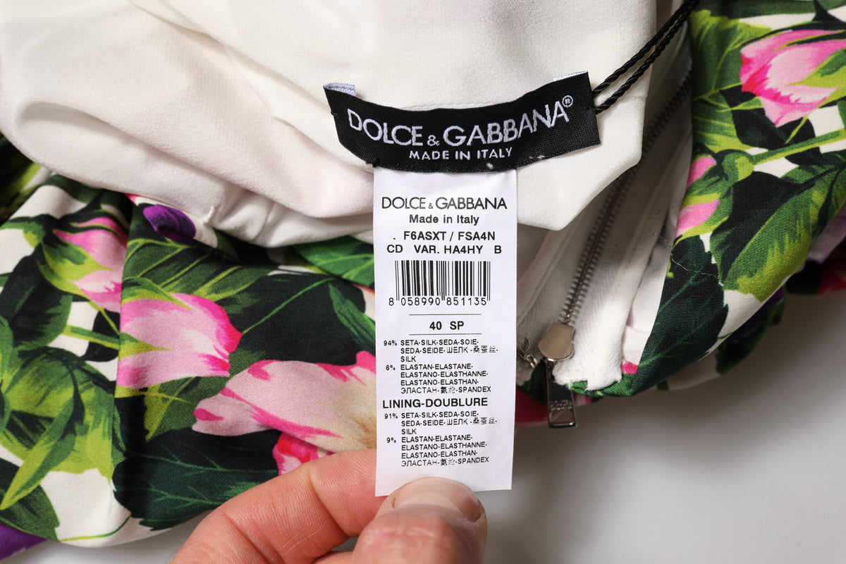 Multicolor Floral Ruched Silk Charmeuse Mini Dress