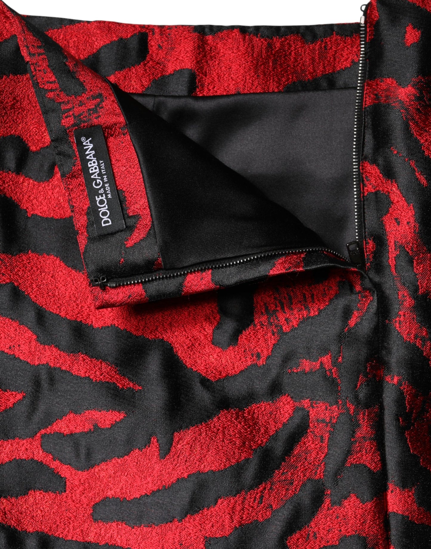 Black Red Jacquard High Waist Mini Skirt