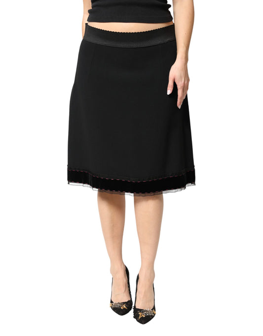 Black Mid Waist A-line Knee Length Skirt