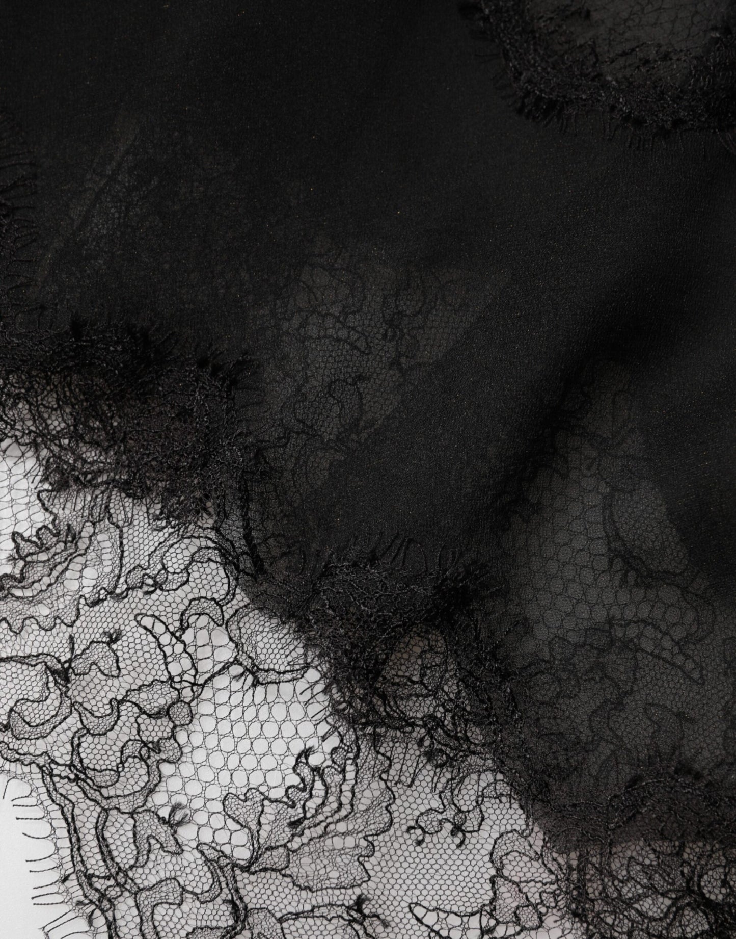 Black Silk Floral Lace Chemise Lingerie Top