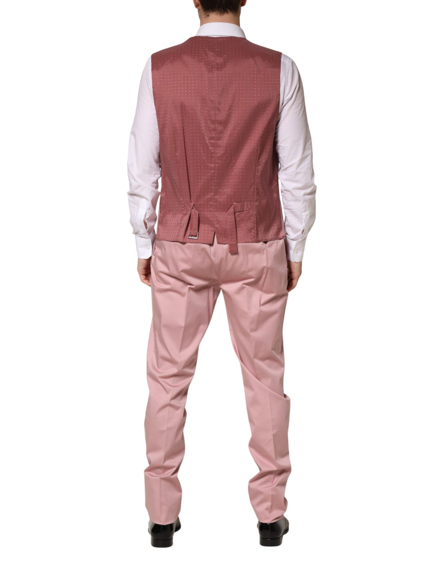 Pink Cotton Single Breasted 3 Piece Suit