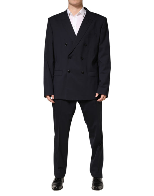 Blue Wool Double Breasted 2 Piece Men Suit