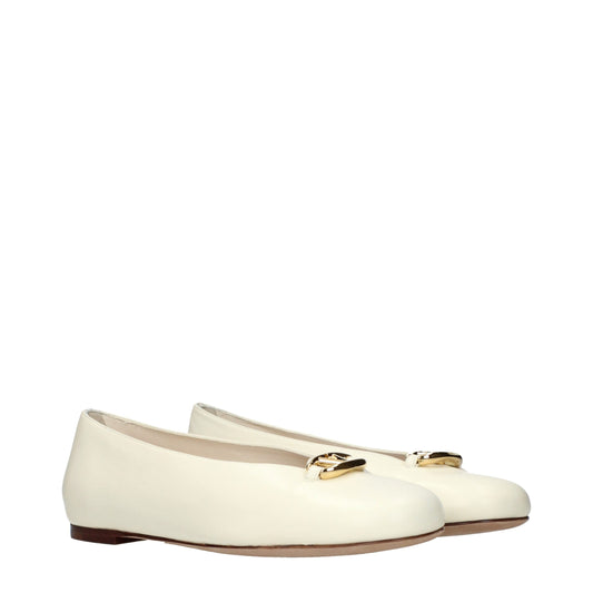 Beige Leather Ballet Flats