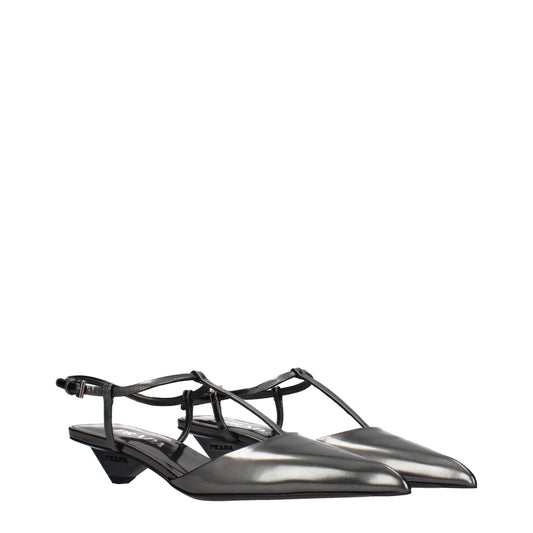 Gray Leather Flat Sandals