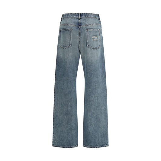 Blue Cotton Straight-Leg Jeans