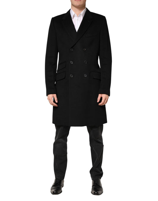Black Wool Double Breasted TrenchCoat Jacket