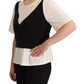 Black White Polyester Short Sleeves Top Blouse