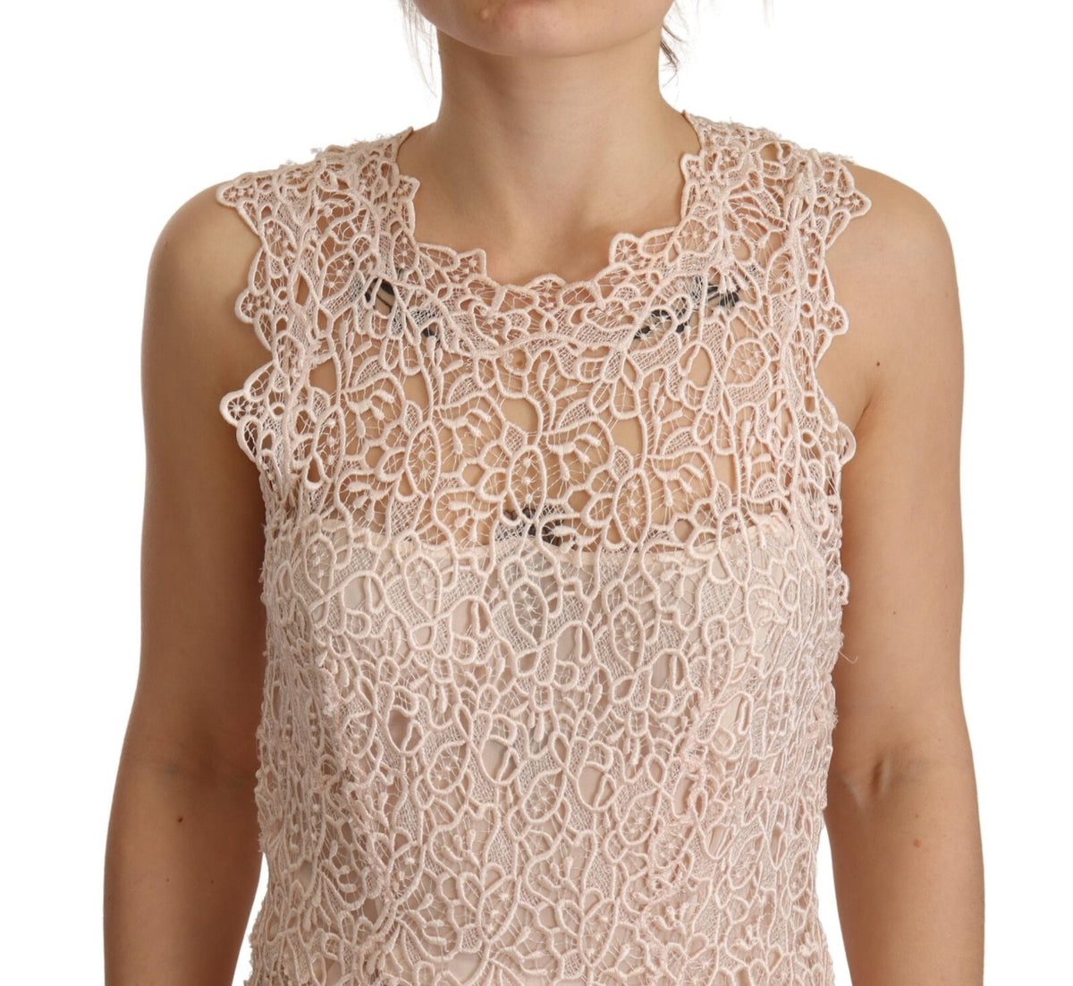 Sheath Tiered Beige Viscose Sleeveless Midi Dress