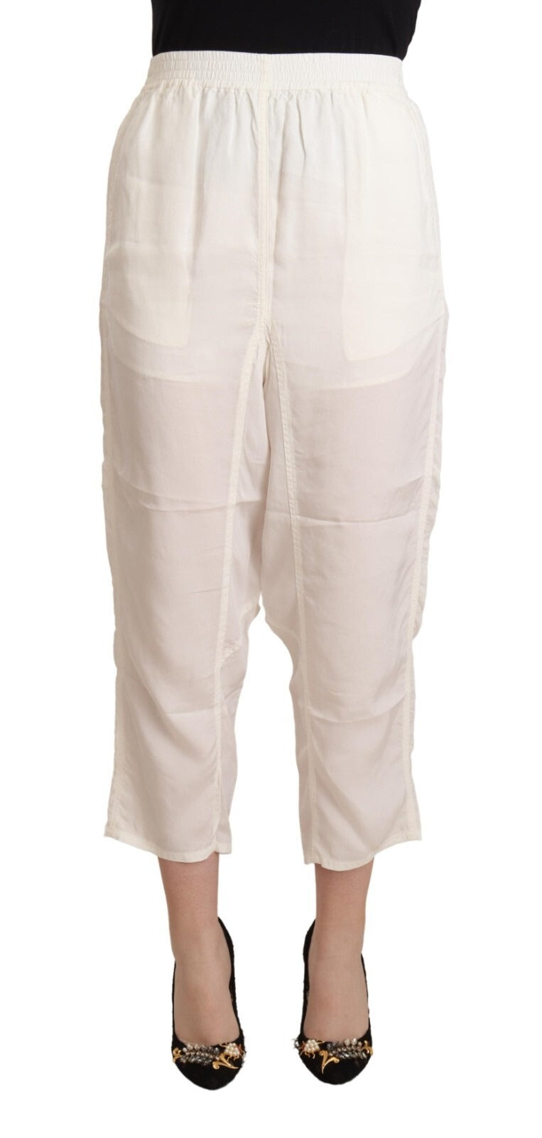 White High Waist Cropped Women Trouser Pants