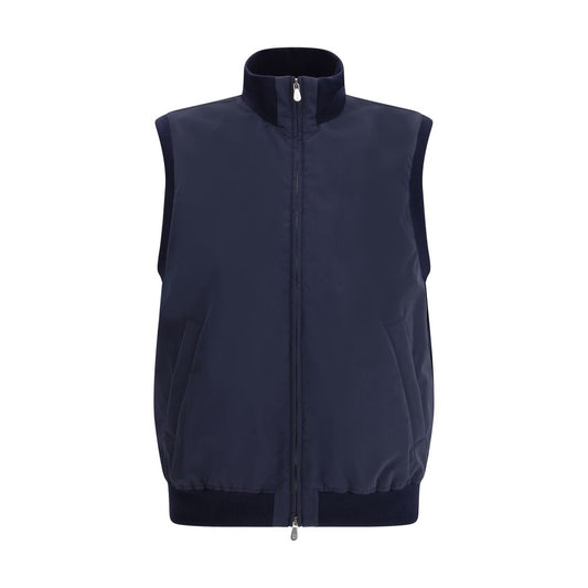 Blue Polyester Sleveless Jacket