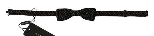 Elegant Black Polka Dot Silk Bow Tie