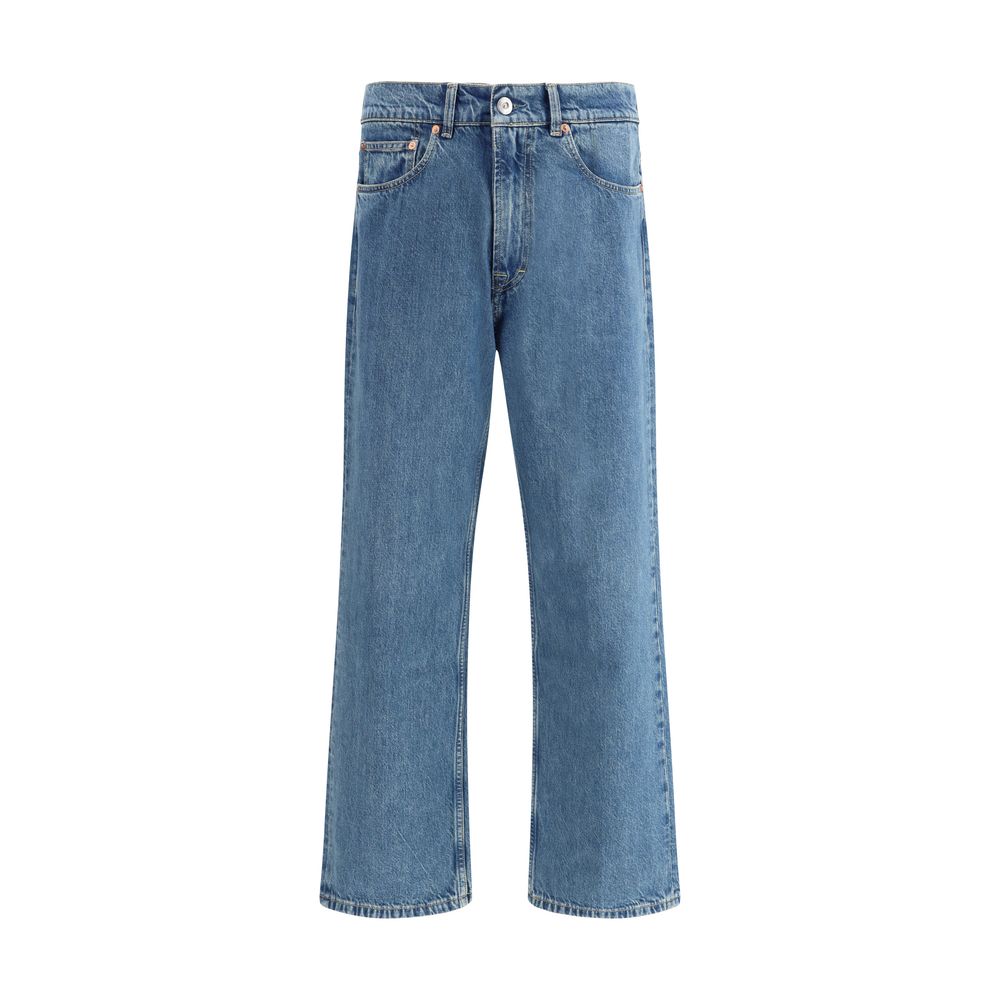 Blue Cotton Tapered Jeans