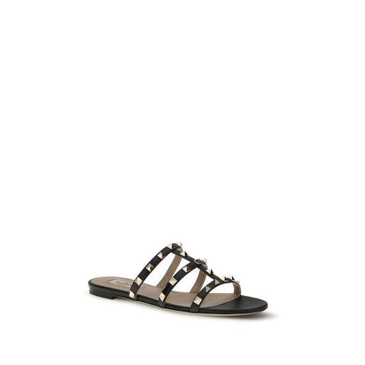 Black Calf Leather Bos Taurus Flat Sandals
