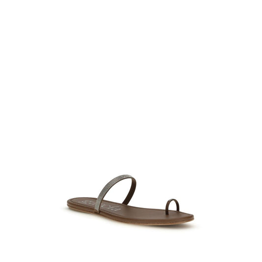 Brown Silk Flat Sandals