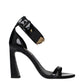 Black Leather Stiletto Heel Sandals