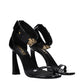 Black Leather Stiletto Heel Sandals