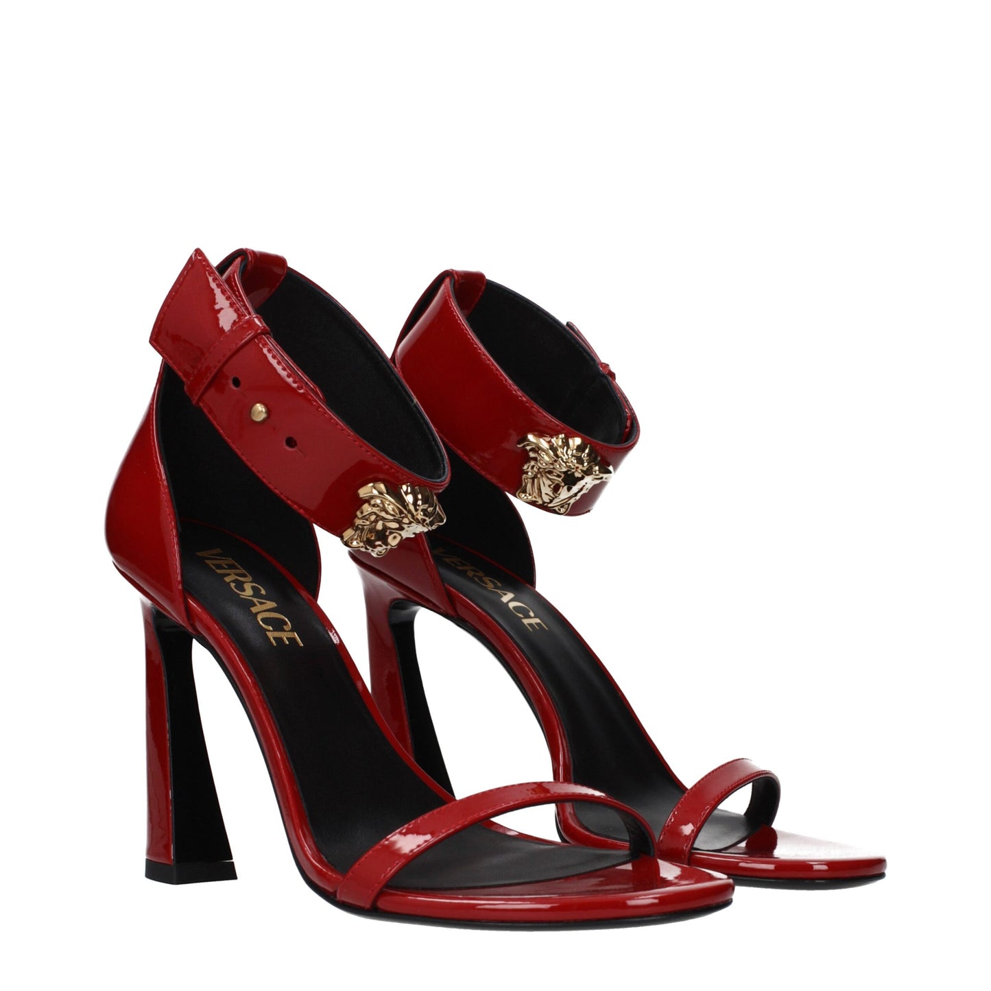Red Leather Stiletto Heel Sandals