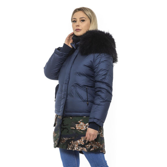 Blue Poly Parka with Hood for Women