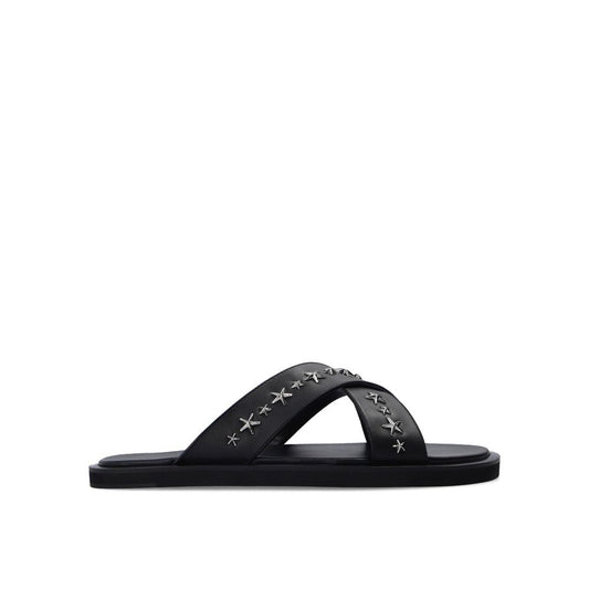 Black Calfskin Flat Sandals