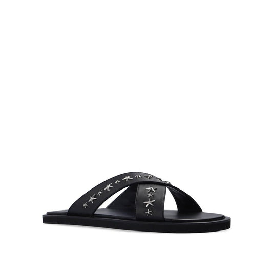 Black Calfskin Flat Sandals