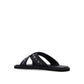 Black Calfskin Flat Sandals