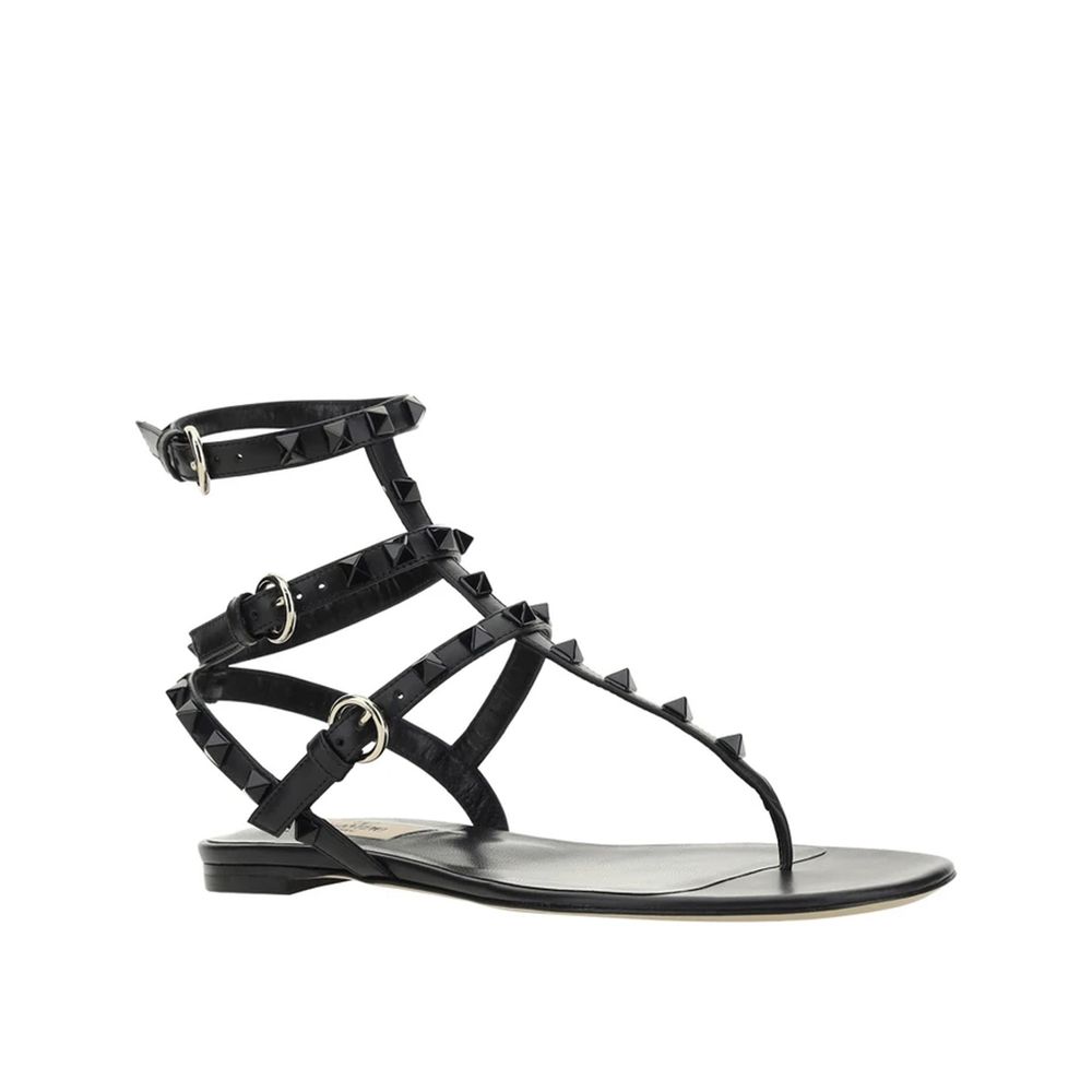 Black Calfskin Strap-On Sandals