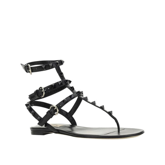 Black Calfskin Strap-On Sandals