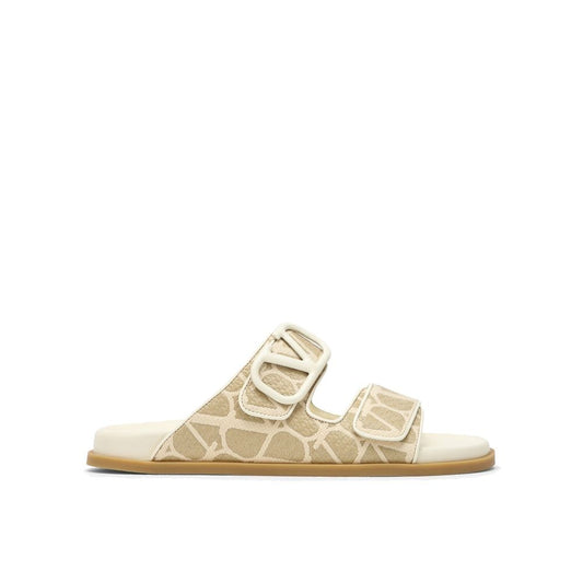 Bicolor Fabric Flat Sandals