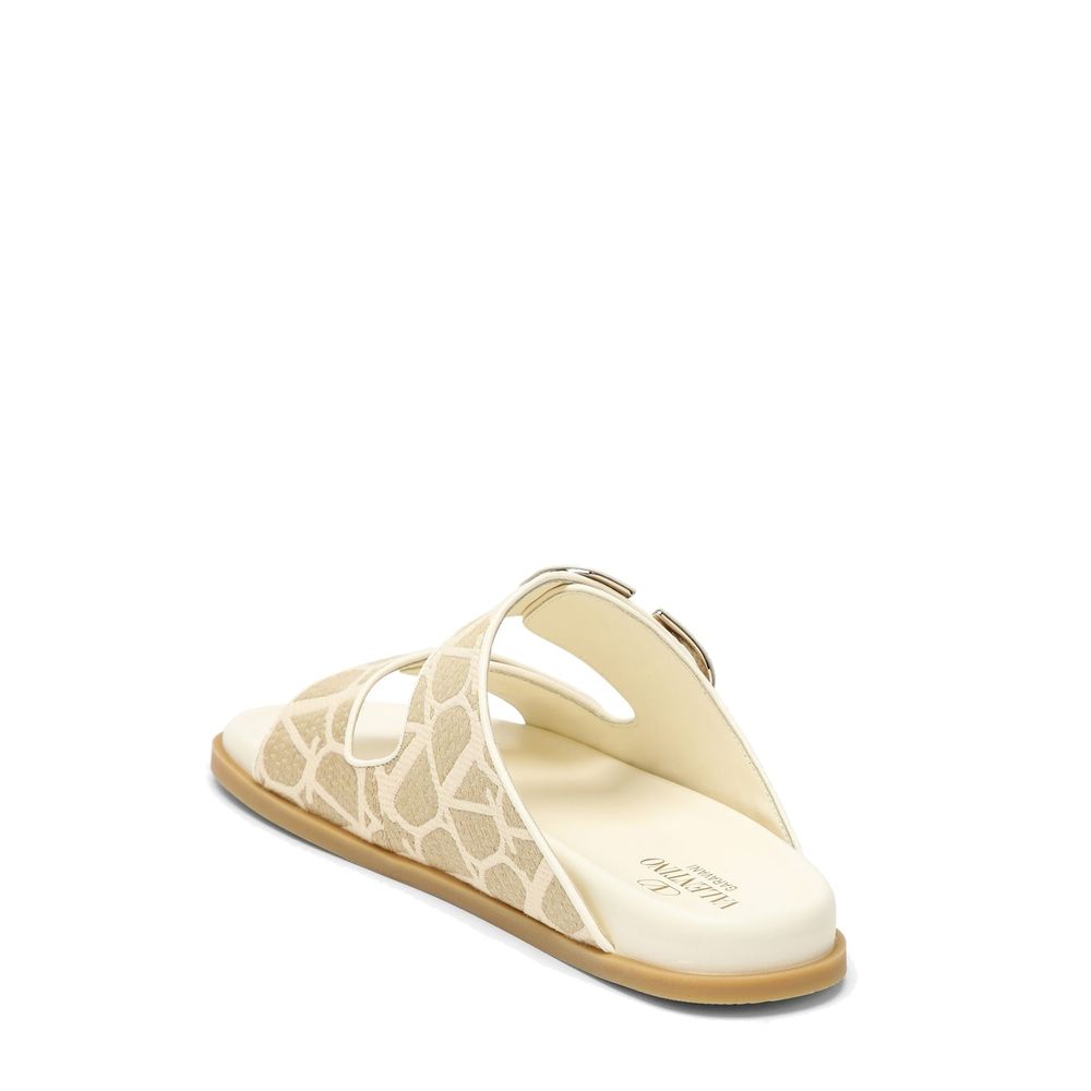 Bicolor Fabric Flat Sandals