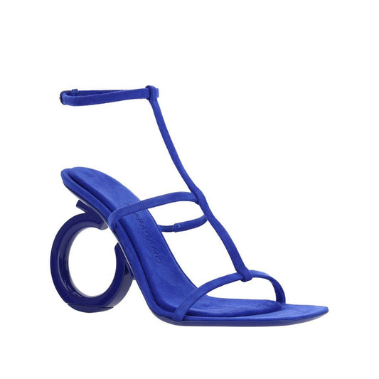 Blue Calfskin Strap-On Sandals