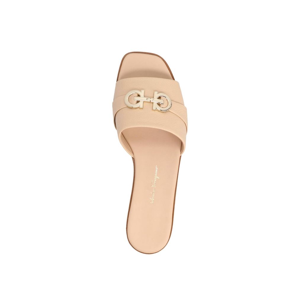 Beige Calfskin Flat Sandals